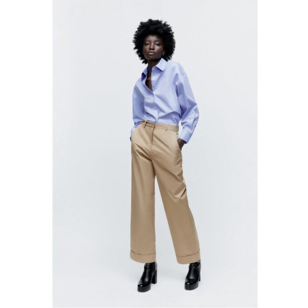 ZARA Women's Size Small Light Brown Wide-Leg Satin Trousers High-Waisted Pants S